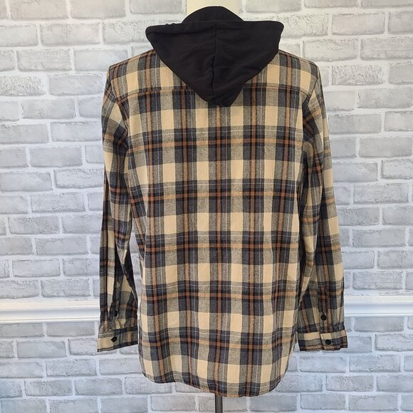 Plaid Hooded Flannel Button Up Mens Shirt M New Wave Street Culture Devil King - Picture 3 of 8